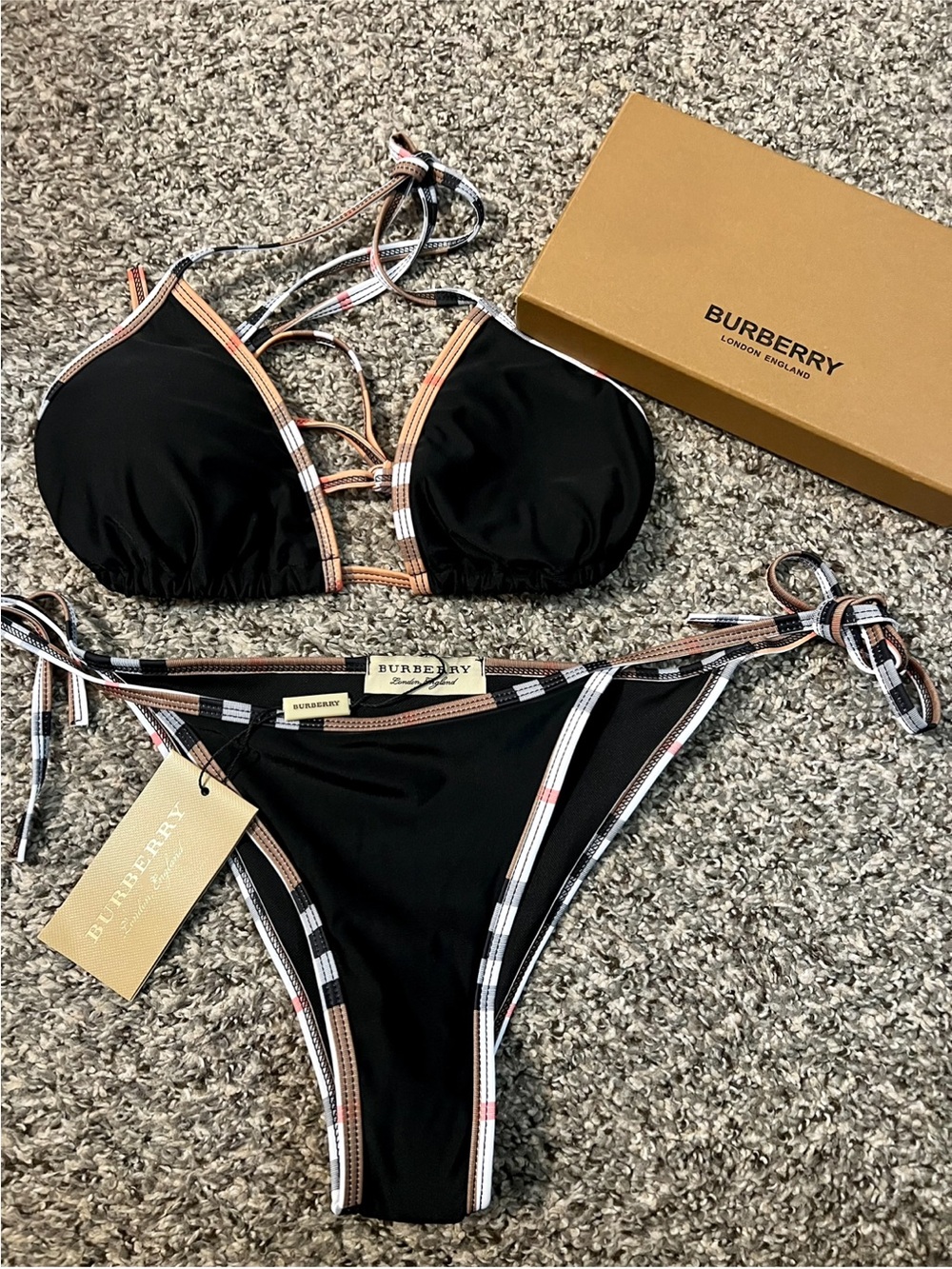Burberry Black Bikini with Signature Check Trim